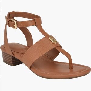 Tommy Hilfiger Brown Leather Sandals T-Strap Design